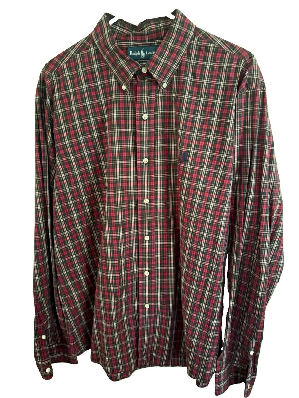 Ralph Lauren Men’s XL Regular Custom Fit Red/Navy Plaid Long Sleeve Button-Up